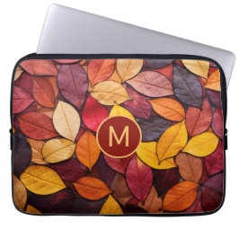 Capa Para Notebook Monograma Personalizado Folhas de Outono Coloridas