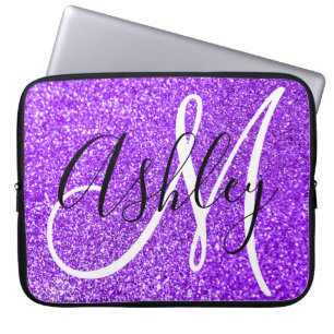 Capa Para Notebook Monograma Personalizado Violet Girly Faux Glitter