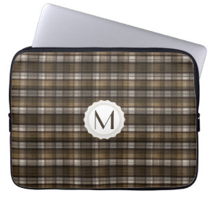 Capa Para Notebook Monograma personalizado xadrez de Tan & de Brown