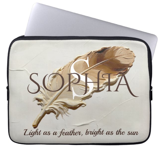 Capa Para Notebook Monograma Pessoal de Pena Marrom Quente (Frente)