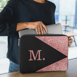 Capa Para Notebook Monograma preto brilhante cor-de-rosa