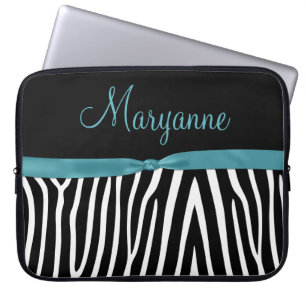 Capa Para Notebook Monograma preto da fita da cerceta da zebra da