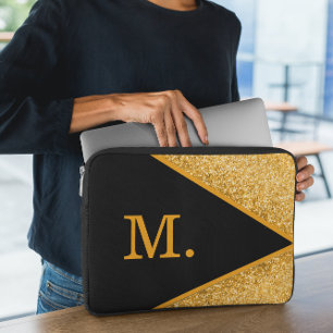 Capa Para Notebook Monograma preto Dourado com brilho