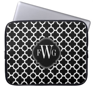 Capa Para Notebook Monograma preto e branco do teste padrão de