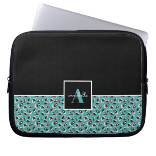 Capa Para Notebook Monograma Preto e Estampa Animal Leopardo Aqua