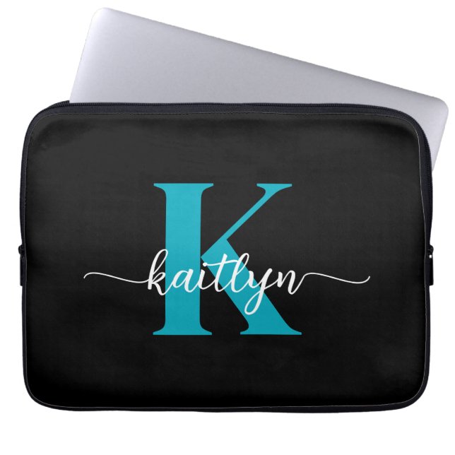 Capa Para Notebook Monograma Preto Teal (Frente)