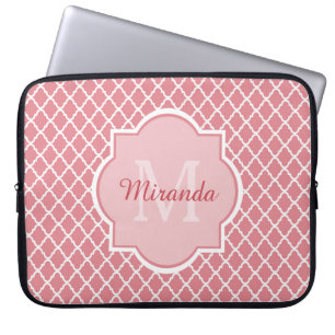 Capa Para Notebook Monograma Quatrefoil Cor-De-Rosa Chic Com Nome