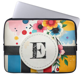 Capa Para Notebook Monograma Quic do Círculo de Design Floral Colorid