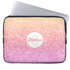 Capa Para Notebook Monograma redondo Dourado com Rosa de coral cor-de