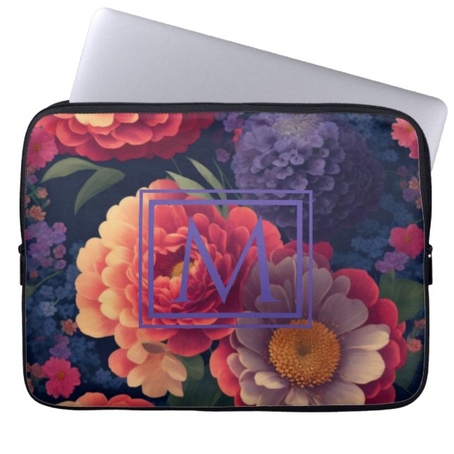 Capa Para Notebook Monograma romântico floral vermelho-alaranjado ele (Frente)