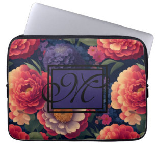 Capa Para Notebook Monograma romântico floral vermelho-alaranjado ele