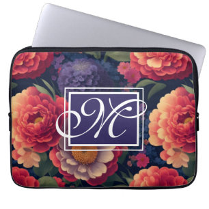 Capa Para Notebook Monograma romântico floral vermelho-alaranjado ele