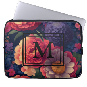 Capa Para Notebook Monograma romântico floral vermelho-alaranjado ele