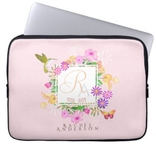 Capa Para Notebook Monograma Rosa de Jardim Floral