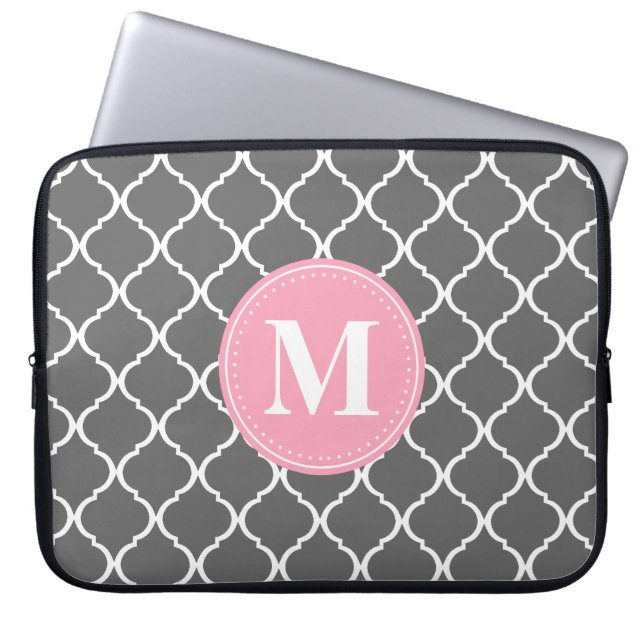 Capa Para Notebook Monograma Rosa de Latice da cinza marroquina (Frente)