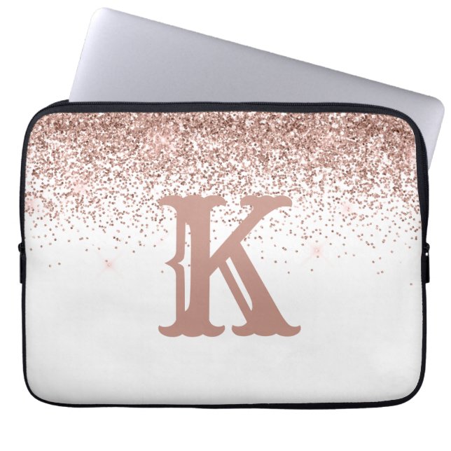 Capa Para Notebook Monograma Rosa Dourada Glitter Girly Personalizada (Frente)