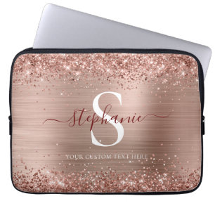 Capa Para Notebook Monograma Rosa Dourado Glitter Girly Glam