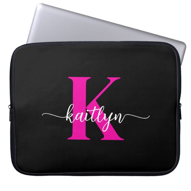Capa Para Notebook Monograma Rosa Preto (Frente)