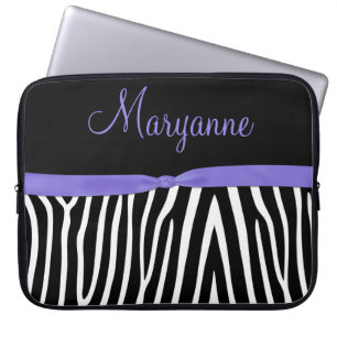 Capa Para Notebook Monograma roxo da fita da zebra preta roxa