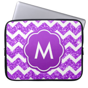 Capa Para Notebook Monograma roxo do brilho de Chevron