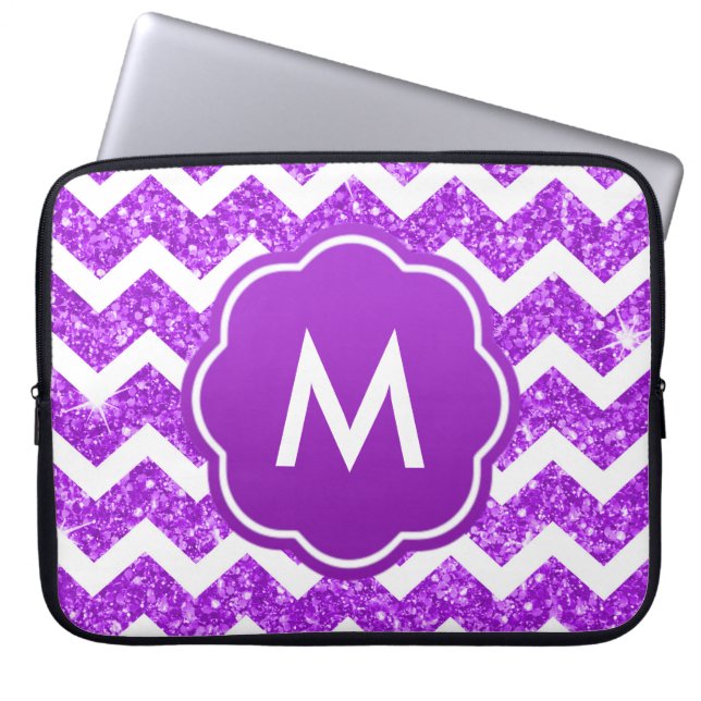 Capa Para Notebook Monograma roxo do brilho de Chevron (Frente)