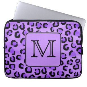 Capa Para Notebook Monograma roxo do costume do impressão do leopard