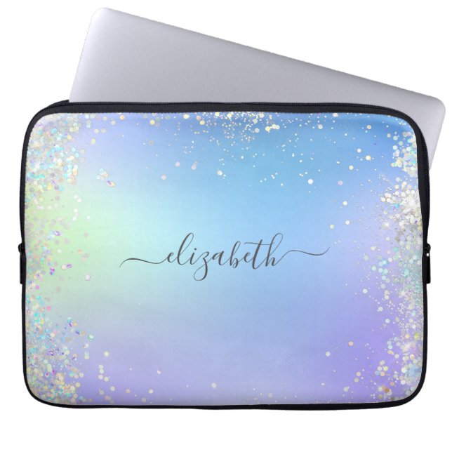 Capa Para Notebook Monograma Script Rainbow Glitter Blue Purple  (Frente)