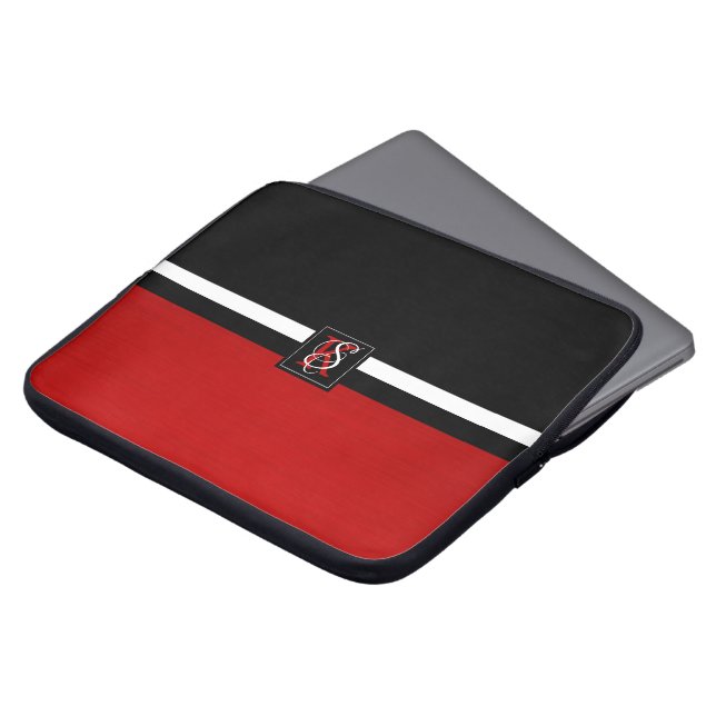 Capa Para Notebook Monograma Simples de Iniciais Preto e Vermelho de  (Frente Topo)