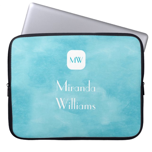 Capa Para Notebook Monograma Simples e Quic Aqua Turquoise com Nome (Frente)