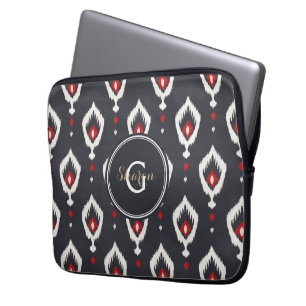 Capa Para Notebook Monograma tribal do padrão preto e vermelho ikat