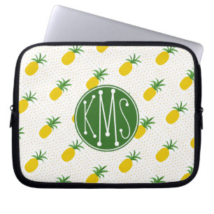 Capa Para Notebook Monograma tropical dourado dos abacaxis