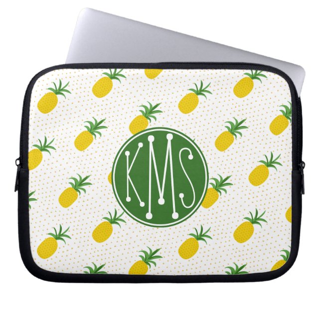 Capa Para Notebook Monograma tropical dourado dos abacaxis | (Frente)