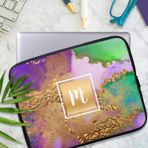 Capa Para Notebook Monograma verde aqua de cor dourada de cor dourada