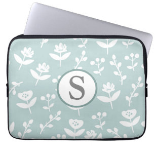 Capa Para Notebook Monograma Verde Floral de Farmhouse Monograma Inic