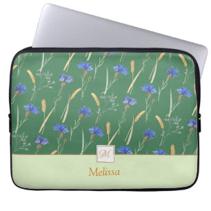 Capa Para Notebook Monograma Verde Floral de Flores Selvagens