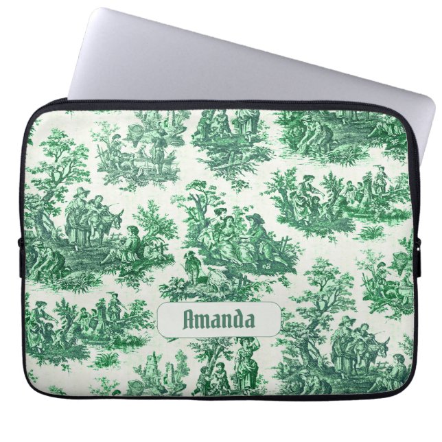 Capa Para Notebook Monograma verde-floral de galhardetes (Frente)