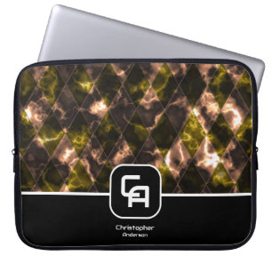 Capa Para Notebook Monograma Verde Marrom de Vidro Estreito