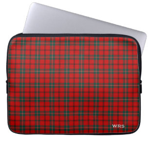 Capa Para Notebook Monograma vermelho e verde do Tartan de Scott do
