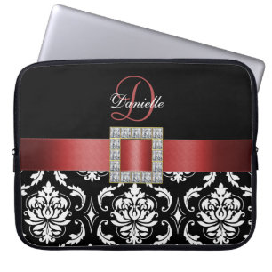 CAPA PARA NOTEBOOK MONOGRAMA VERMELHO, PRETO DO DAMASCO