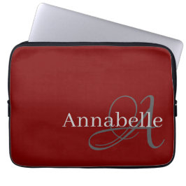 Capa Para Notebook Monograma vermelho simples e elegante e nome