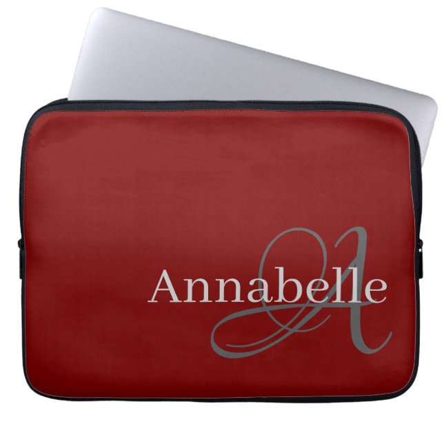 Capa Para Notebook Monograma vermelho simples e elegante e nome (Frente)