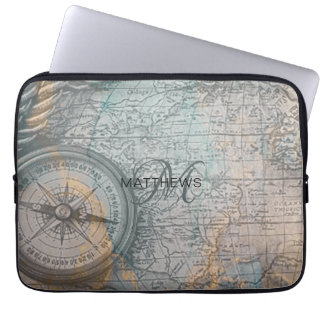 Capa Para Notebook Monograma Vintage Map Compass