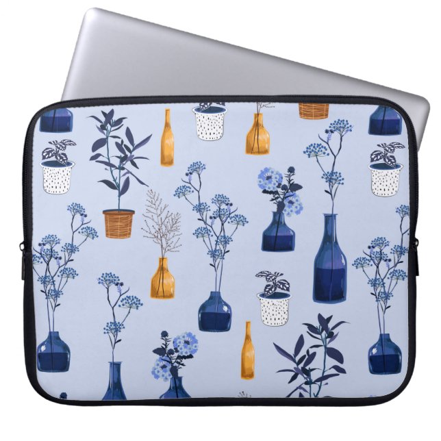 Capa Para Notebook Monotone das flores modernas e vaso, pote com bot (Frente)