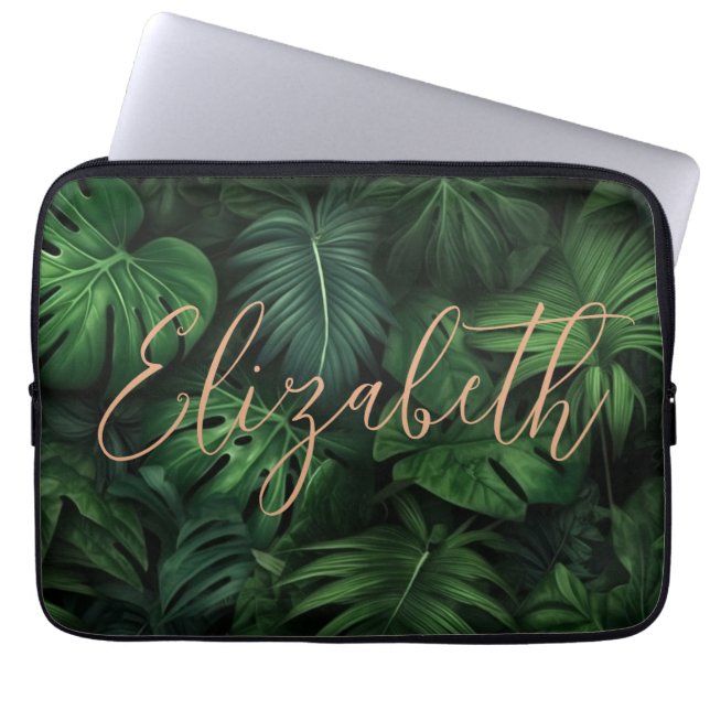 Capa Para Notebook Monstera Dourado Personalizado com Nome em Escrita (Frente)