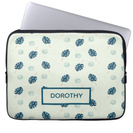 Capa Para Notebook Monstera tropical deixa monograma em azul