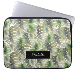 Capa Para Notebook Monstera Tropical Palm Pastel Monograma