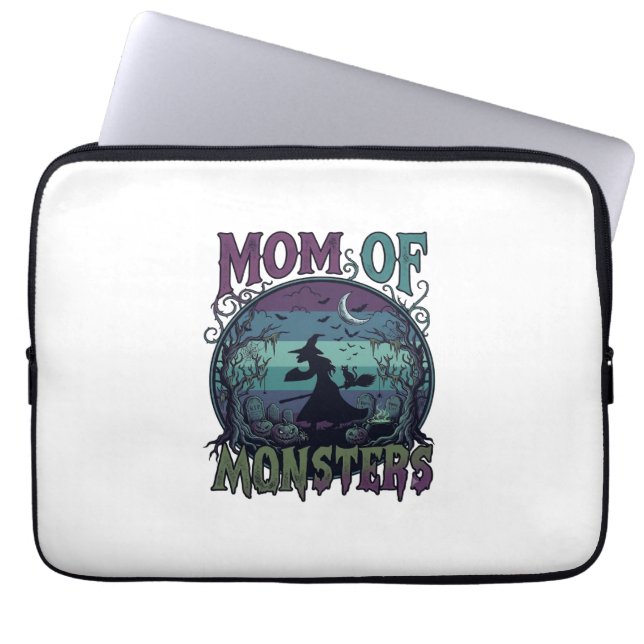 Capa Para Notebook Monstros Mãe Halloween Bruxa Lua Abóboras Cemitéri (Frente)