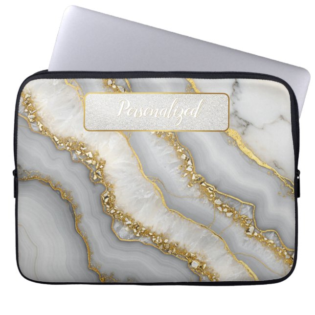 Capa Para Notebook Montanha líquida branca e Dourada personalizada (Frente)