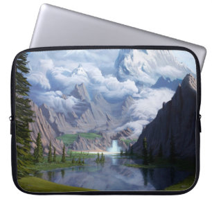 Capa Para Notebook Montanhas do lago cascata digital arte 3D ilustrad