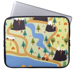 Capa Para Notebook Montanhas, rios, floresta, padrão de carros.